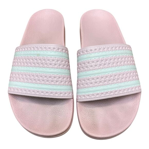 Adidas Pink and White Three Stripe Slide Sandals Size 8 Slip On Casual - Picture 2 of 5